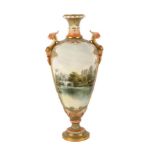 A Royal Worcester topographical oviform two-handled vase,