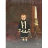 Mid 19th Century Naive School/Young Boy Standing Beside a Chair/oil on canvas,