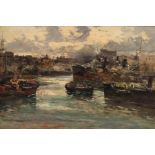 20th Century English School/Port Scene/indistinctly signed/oil on board,