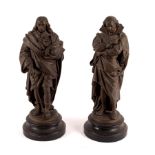 A pair of spelter figures of Shakespeare and Milton, each raised on a circular base, 55.