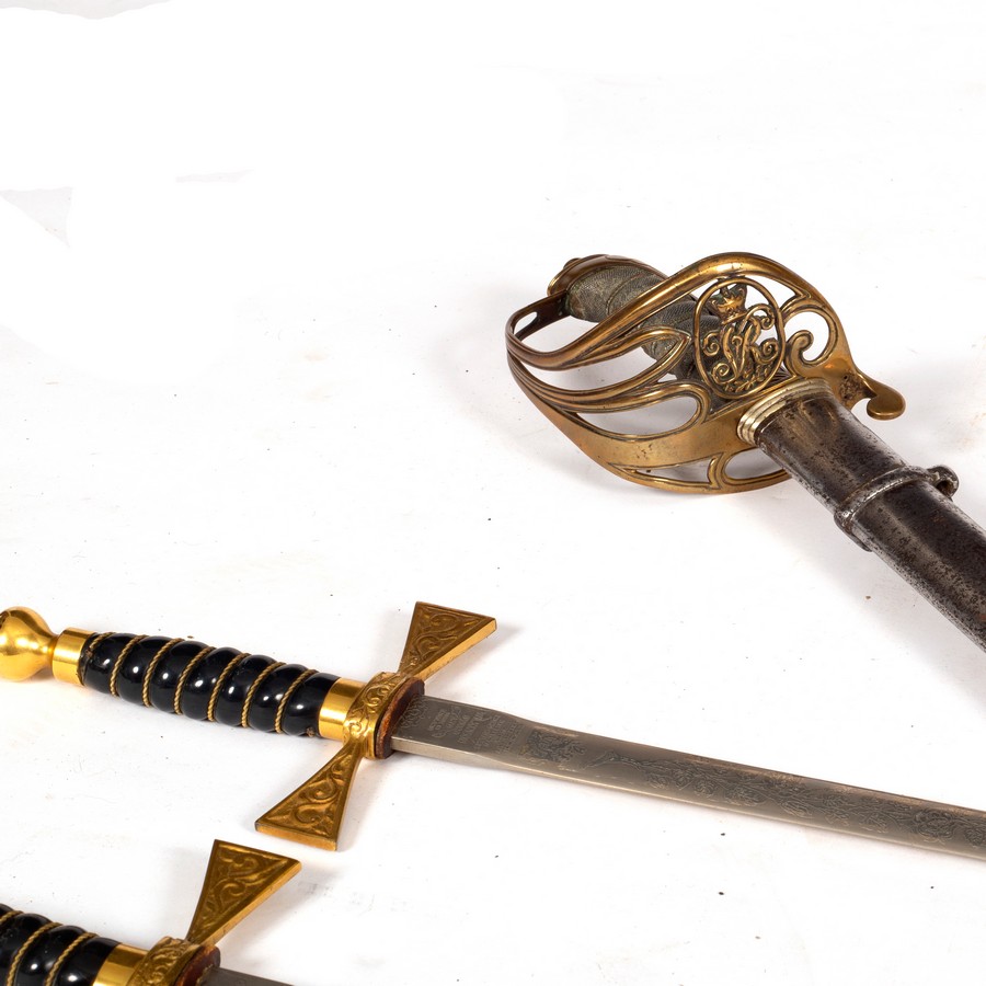 A ceremonial dress sword with pierced brass hilt and shagreen handle, the brass sheath for the same, - Image 3 of 3