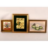 A Royal Worcester porcelain plaque of a moorhen chick on a waterlily,