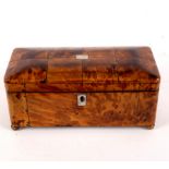 A late 18th Century tortoiseshell tea caddy, the cover with silvered wirework stringing,