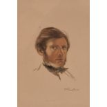 After John Ruskin/Portrait of the Artist/head and shoulders wearing a cravat/colour lithograph,