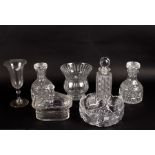 An early 19th Century cut glass tureen and cover, a vase, a salad bowl,