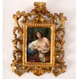 After Guido Reni, The Death of Cleopatra porcelain plaque semi-clad in a white robe, 11.5cm x 7.