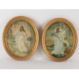 A pair of Georgian oval needlework pictures,