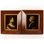 A pair of reverse glass pictures/George III and Queen Charlotte/29cm x 24cm/gilt mounted in