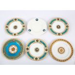 A set of three Minton turquoise ground cabinet plates with portrait medallions,