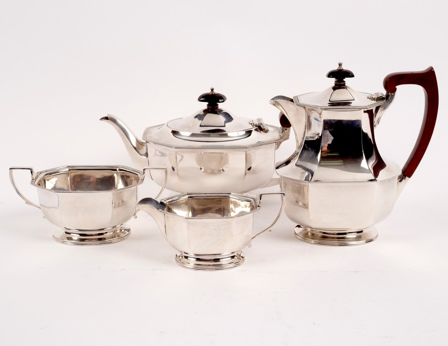 A four-piece silver tea service, Birmingham 1937/1938, of canted rectangular form, - Image 2 of 2