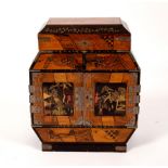 A Japanese parquetry and laquered table cabinet,