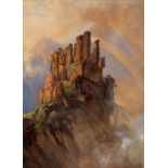 C E Wright/Mountain Landscape with Castle/signed/watercolour,