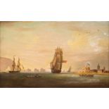 Follower of Thomas Luny/Shipping between Hurst Castle and the Needles/oil on board/25cm x 40cm