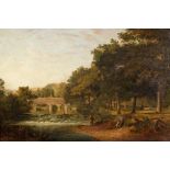 Manner of Thomas Christopher Hofland (British 1777-1843)/Landscape with Fisherman by a Bridge/oil
