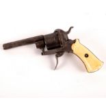 A Belgian Liege 7mm pinfire revolver with ivory grip and folding trigger CONDITION