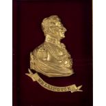A 19th Century gilt brass relief bust of the Duke of Wellington, mounted,