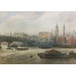 John Jourdain/Shipping on the Thames near London Bridge/signed lower right and dated