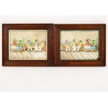 A pair of Continental porcelain plaques, Merry Making, 14.5cm x 19.