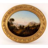 Mid 19th Century North Italian School/Hilly Landscape/town and monastery in the