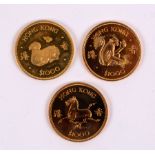 A Hong Kong $1000 gold coin for the Year of the Horse, 1978, another for the Year of the Ram,