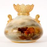 A Royal Worcester vase painted Highland cattle, signed H Stinton, shape G552,