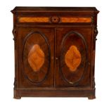 A Victorian rosewood cabinet, fitted a drawer with kingwood panel,