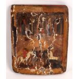 A Greek Icon depicting Saints on horseback, inscribed on reverse, board,