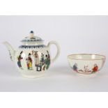 A Worcester globular teapot and cover printed a Chinese family,