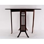 An Edwardian mahogany Sutherland table, the top inlaid with batswing paterae, 68.