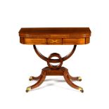 A George IV rosewood card table inlaid boxwood scrolls and stringing on a conjoined U and