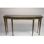 A Regency style console table, the green marble breakfront top above a gilt painted frame,