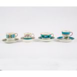 A group of English porcelain turquoise ground cabinet cups,
