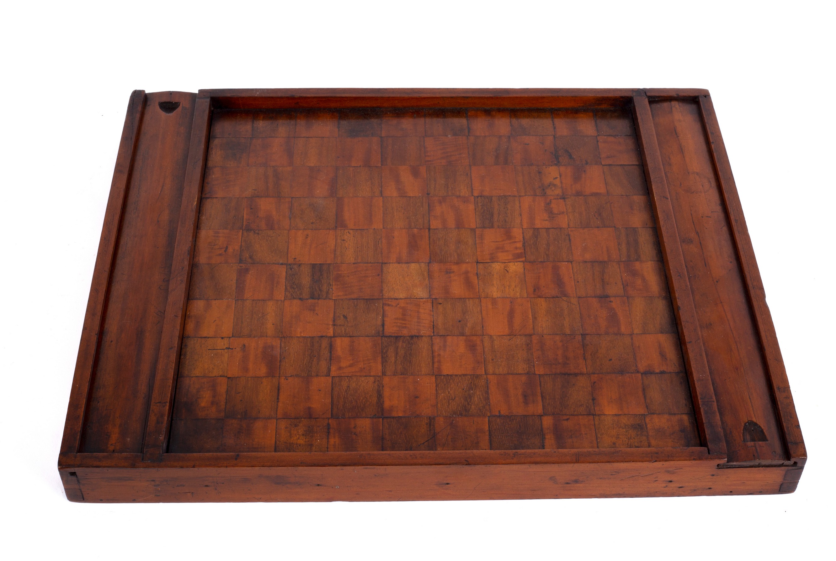 A Victorian draughts/chess board, one side inlaid 100 squares,