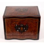 A Victorian inlaid decanter box, the hinged cover with serpentine front,