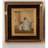 A Georgian needlework picture depicting a mother and children in an interior,