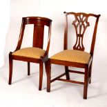 A Victorian mahogany chair with plain rectangular back and a mahogany single chair with pierced