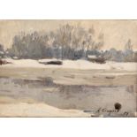 20th Century/Winter Landscape/indistinctly signed and dated '50/oil on board,
