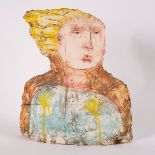 Christy Keeney (born 1958), Head with Yellow Hair, a flattened earthenware sculpture,