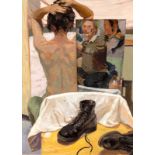 J W Wells/Liz Putting Her Hair Up/initialled; signed and dated 1998 verso/acrylic,