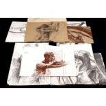20th Century/Figure Studies/group of 10 large drawings in charcoal,