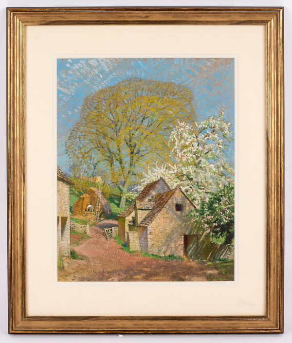 Gerald Gardiner (1902-1959)/Cotswold Farm in Spring/initialled and dated lower left GG 1955/pastel, - Image 2 of 2
