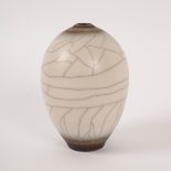 David White (1934-2011), an ovoid porcelain vase, white crackled glaze, impressed mark,