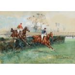 John Beer (1883-1915)/Hurst Park Champion Hurdle Handicap/signed/watercolour, 26cm x 36.