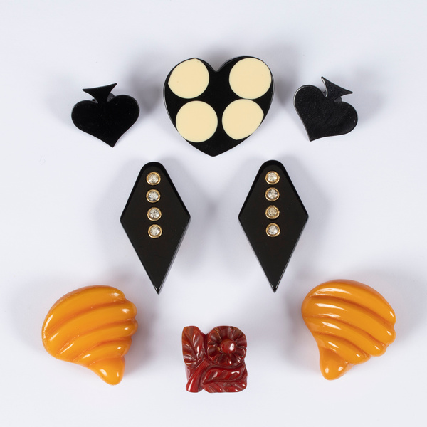Moschino, a black heart-shaped brooch, stamped to back,