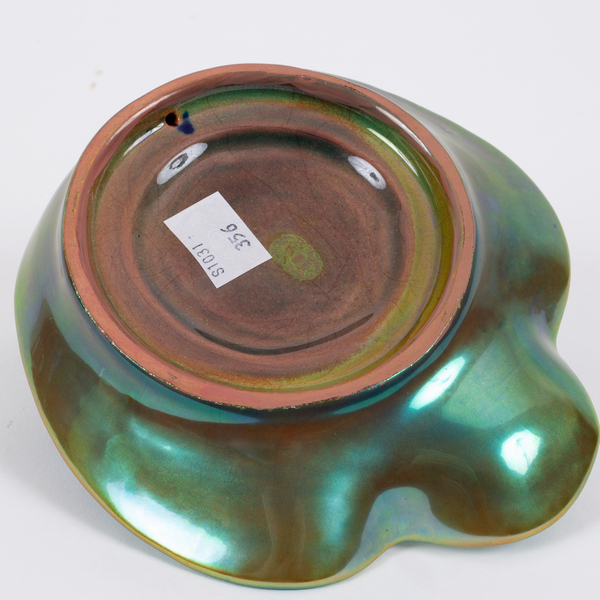Zsolnay, an Art Nouveau dish, late 19th Century, modelled as a woman with a pail beside a lily pad, - Image 2 of 2