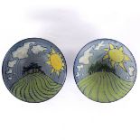 Tessa Fuchs (1936-2012), a pair of earthenware bowls, each of conical form, blue glaze exterior,