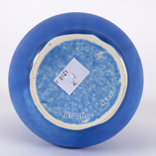 Ruskin Pottery, a bulbous vase in tonal blue glaze, impressed Ruskin and England to base, 12. - Image 2 of 2