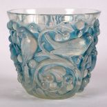 Lalique, an Avallon blue stained vase, birds and berries, model 986 circa 1927,