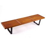 George Nelson for Herman Miller, American 1950s, slat bench, the maple top with dowel joints,