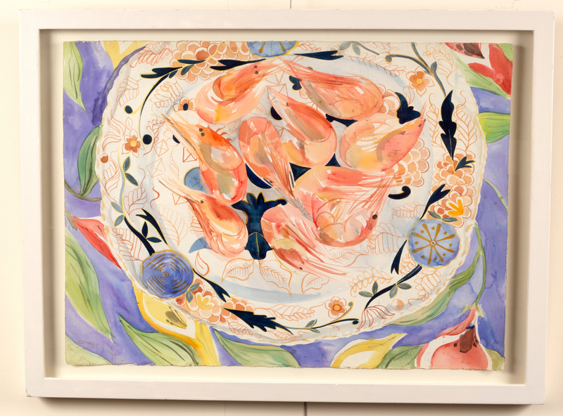 Jenny Devereux (born 1945)/Shrimps on a Patterned Plate/watercolour, - Image 2 of 2